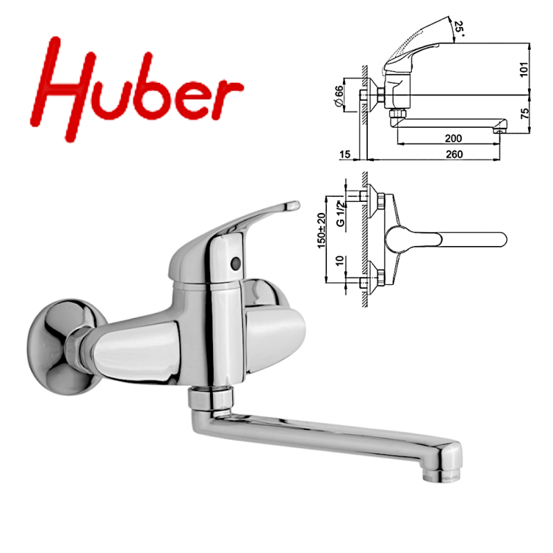 MISCELATORE LAVELLO MURO CROMO HUBER BACCARAT