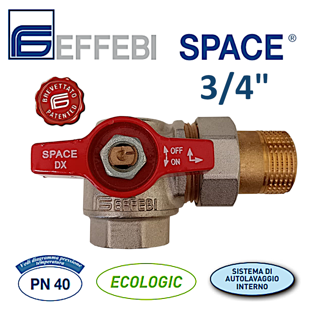 VALVOLA BOCCHETTONATA A SQUADRA MF 3/4" FRONTALE ROSSA DX EFFEBI