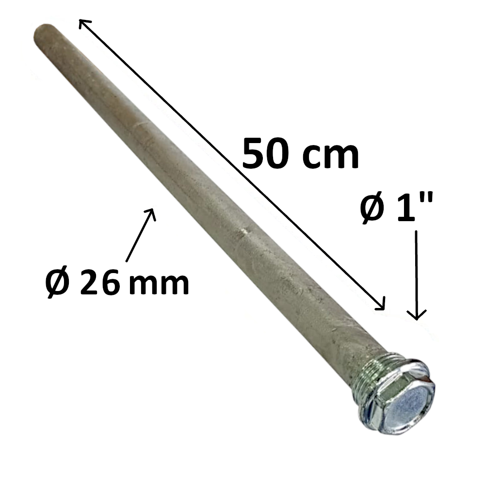 ANODO DI MAGNESIO CON TAPPO FILETTATO 1" L 50 CM
