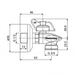 RUBINETTO A SFERA PER LAVATRICE 1/2"x3/4" MODELLO SQUALO
